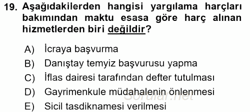 Damga Vergisi Ve Harçlar Bilgisi 2016 - 2017 Dönem Sonu Sınavı 19.Soru