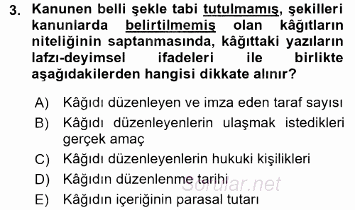Damga Vergisi Ve Harçlar Bilgisi 2016 - 2017 Dönem Sonu Sınavı 3.Soru