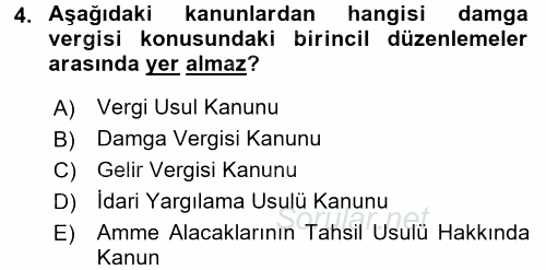Damga Vergisi Ve Harçlar Bilgisi 2016 - 2017 Dönem Sonu Sınavı 4.Soru