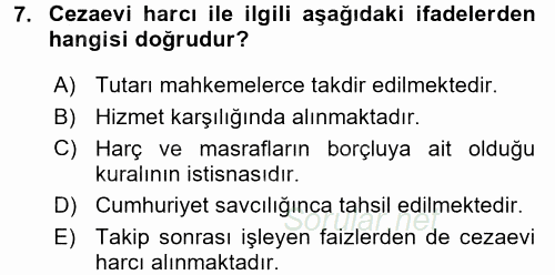 Damga Vergisi Ve Harçlar Bilgisi 2016 - 2017 Dönem Sonu Sınavı 7.Soru