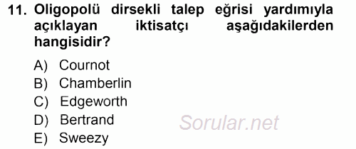 Mikro İktisat 2012 - 2013 Dönem Sonu Sınavı 11.Soru