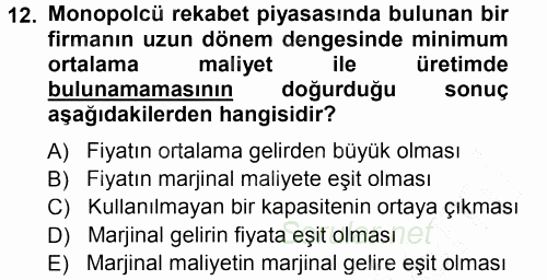 Mikro İktisat 2012 - 2013 Dönem Sonu Sınavı 12.Soru