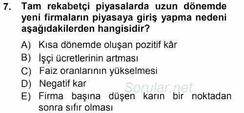 Mikro İktisat 2012 - 2013 Dönem Sonu Sınavı 7.Soru