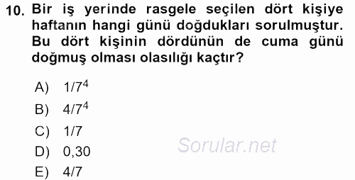 İstatistik 1 2015 - 2016 Tek Ders Sınavı 10.Soru
