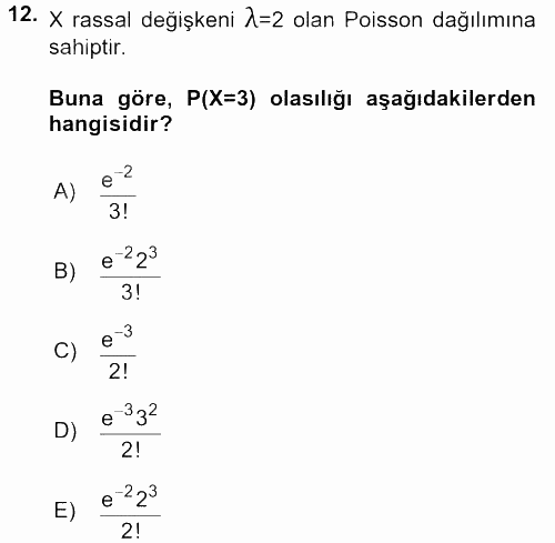 İstatistik 1 2015 - 2016 Tek Ders Sınavı 12.Soru