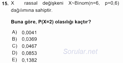 İstatistik 1 2015 - 2016 Tek Ders Sınavı 15.Soru