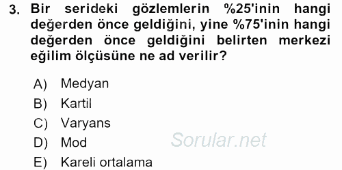İstatistik 1 2015 - 2016 Tek Ders Sınavı 3.Soru