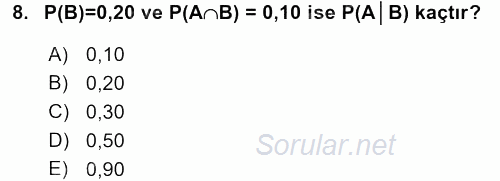 İstatistik 1 2015 - 2016 Tek Ders Sınavı 8.Soru