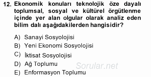 Yeni Teknolojiler ve Çalışma Hayatı 2013 - 2014 Ara Sınavı 12.Soru