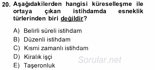 Yeni Teknolojiler ve Çalışma Hayatı 2013 - 2014 Ara Sınavı 20.Soru
