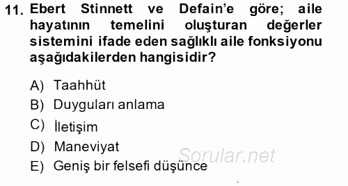 Toplumsal Yaşamda Aile 2014 - 2015 Ara Sınavı 11.Soru