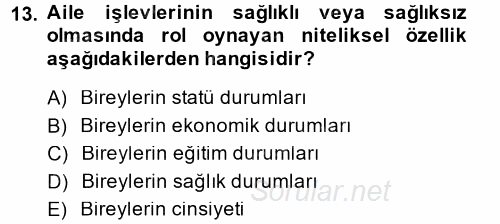 Toplumsal Yaşamda Aile 2014 - 2015 Ara Sınavı 13.Soru