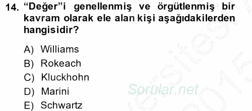 Toplumsal Yaşamda Aile 2014 - 2015 Ara Sınavı 14.Soru