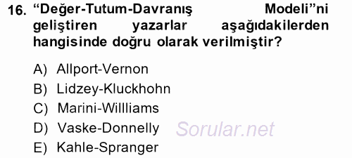 Toplumsal Yaşamda Aile 2014 - 2015 Ara Sınavı 16.Soru
