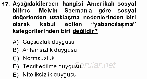 Toplumsal Yaşamda Aile 2014 - 2015 Ara Sınavı 17.Soru