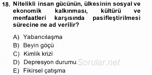 Toplumsal Yaşamda Aile 2014 - 2015 Ara Sınavı 18.Soru