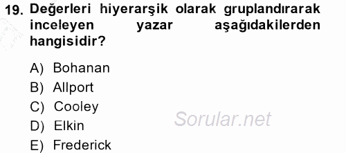 Toplumsal Yaşamda Aile 2014 - 2015 Ara Sınavı 19.Soru