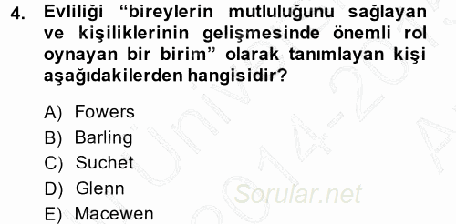 Toplumsal Yaşamda Aile 2014 - 2015 Ara Sınavı 4.Soru