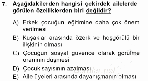 Toplumsal Yaşamda Aile 2014 - 2015 Ara Sınavı 7.Soru
