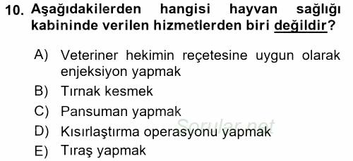 Veteriner Hizmetleri Mevzuatı ve Etik 2017 - 2018 3 Ders Sınavı 10.Soru