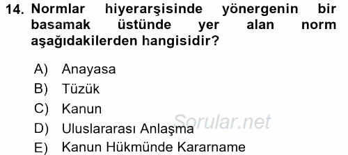 Veteriner Hizmetleri Mevzuatı ve Etik 2017 - 2018 3 Ders Sınavı 14.Soru