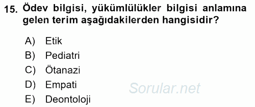Veteriner Hizmetleri Mevzuatı ve Etik 2017 - 2018 3 Ders Sınavı 15.Soru