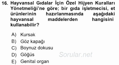 Veteriner Hizmetleri Mevzuatı ve Etik 2017 - 2018 3 Ders Sınavı 16.Soru