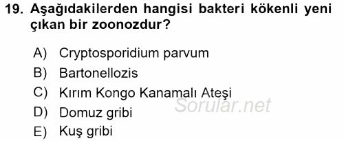 Veteriner Hizmetleri Mevzuatı ve Etik 2017 - 2018 3 Ders Sınavı 19.Soru