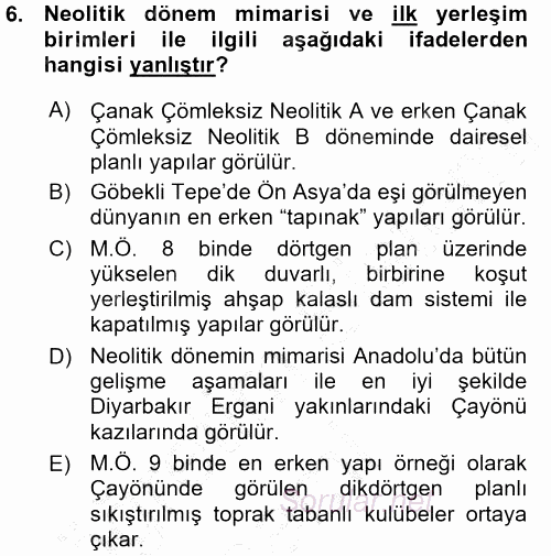 Anadolu Arkeolojisi 2015 - 2016 Ara Sınavı 6.Soru