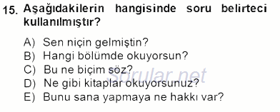 Türkçe Biçim Bilgisi 2014 - 2015 Ara Sınavı 15.Soru