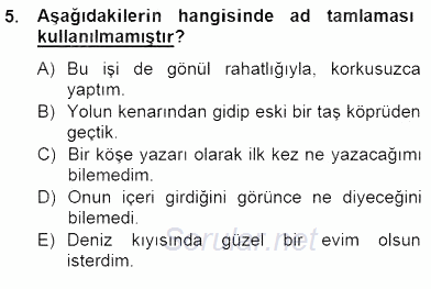 Türkçe Biçim Bilgisi 2014 - 2015 Ara Sınavı 5.Soru