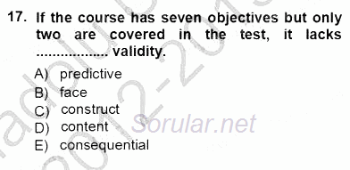 Yabancı Dil Öğretiminde Ölçme Ve Değerlendirme 1 2012 - 2013 Ara Sınavı 17.Soru