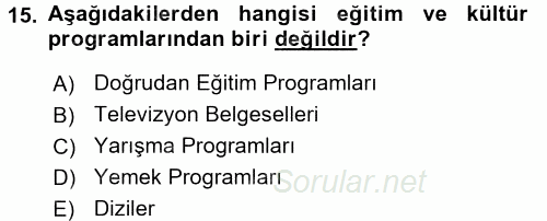 Gastronomi Ve Medya 2016 - 2017 Ara Sınavı 15.Soru