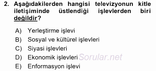 Gastronomi Ve Medya 2016 - 2017 Ara Sınavı 2.Soru