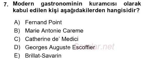 Gastronomi Ve Medya 2016 - 2017 Ara Sınavı 7.Soru