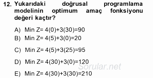 Yöneylem Araştırması 1 2014 - 2015 Ara Sınavı 12.Soru