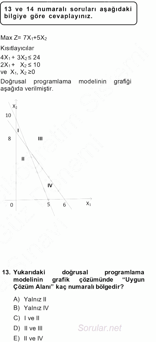 Yöneylem Araştırması 1 2014 - 2015 Ara Sınavı 13.Soru