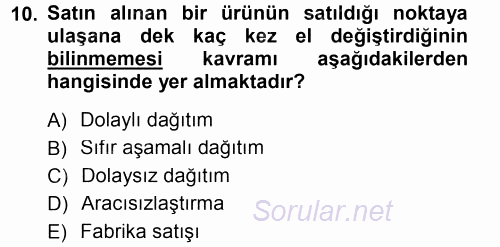 Genel İşletme 2012 - 2013 Dönem Sonu Sınavı 10.Soru