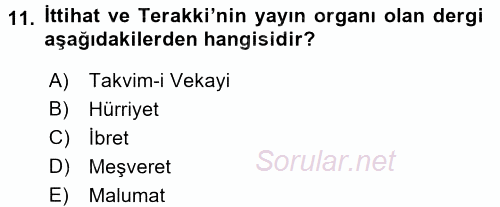 Yeni Türk Edebiyatına Giriş 2 2017 - 2018 Dönem Sonu Sınavı 11.Soru
