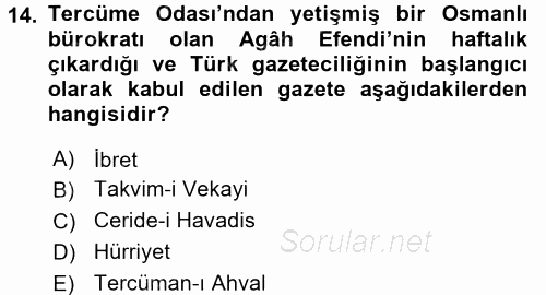 Yeni Türk Edebiyatına Giriş 2 2017 - 2018 Dönem Sonu Sınavı 14.Soru