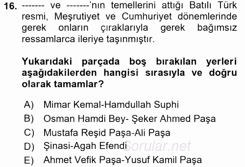 Yeni Türk Edebiyatına Giriş 2 2017 - 2018 Dönem Sonu Sınavı 16.Soru