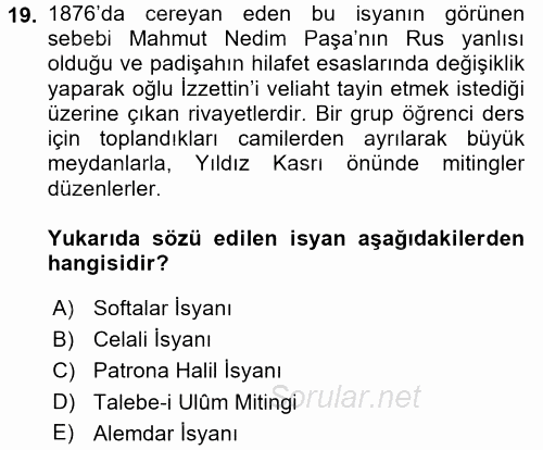 Yeni Türk Edebiyatına Giriş 2 2017 - 2018 Dönem Sonu Sınavı 19.Soru