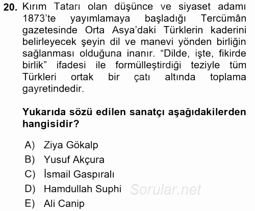 Yeni Türk Edebiyatına Giriş 2 2017 - 2018 Dönem Sonu Sınavı 20.Soru