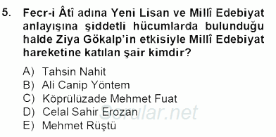II. Meşrutiyet Dönemi Türk Edebiyatı 2013 - 2014 Dönem Sonu Sınavı 5.Soru