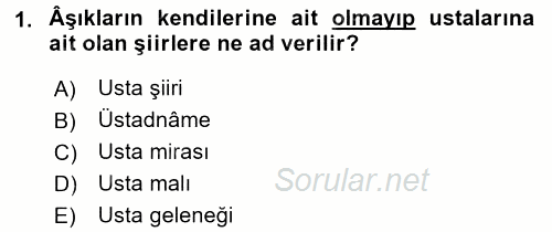 Türk Halk Şiiri 2016 - 2017 Ara Sınavı 1.Soru
