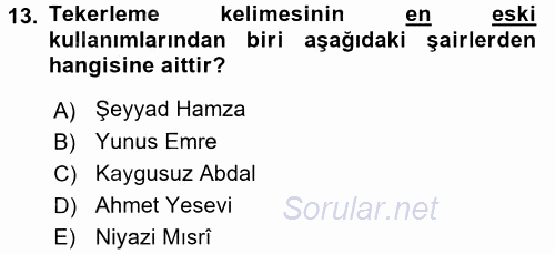 Türk Halk Şiiri 2016 - 2017 Ara Sınavı 13.Soru