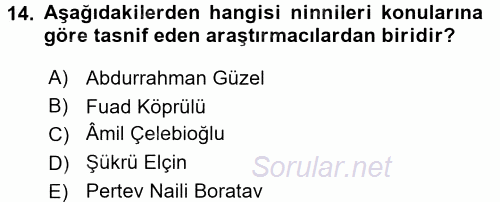 Türk Halk Şiiri 2016 - 2017 Ara Sınavı 14.Soru