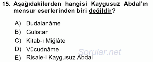 Türk Halk Şiiri 2016 - 2017 Ara Sınavı 15.Soru