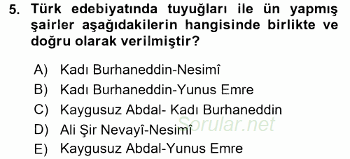 Türk Halk Şiiri 2016 - 2017 Ara Sınavı 5.Soru