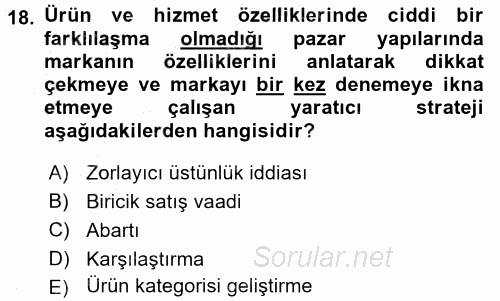 Reklamcılık 2015 - 2016 Dönem Sonu Sınavı 18.Soru